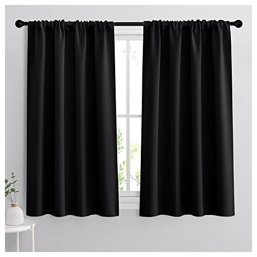 RYB HOME Bedroom Blackout Curtains - Black Curtains Solar Light Block Insulated Drapes Energy Saving for Bedroom Dining Living Room, 42 x 45 inches Long, Black, Set of 2