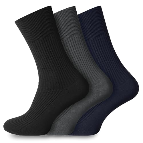 Socksmad Calcetines no elásticos 100% algodón suave para hombre con costuras suaves para diabéticos, Gris Azul Marino Negro, ^