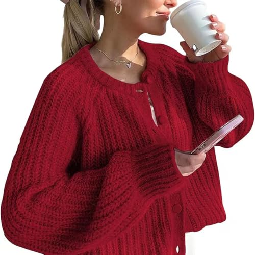 Image of Sumleno Womens Open Front Button Down Sweater Long Sleeve Y2k Chunky Knit Cardigan Trendy Fall Outfits Casual Knitwear Coats