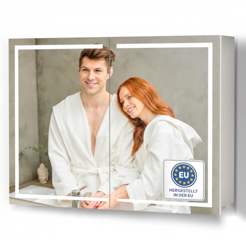HAPA Design Milano Spiegelschrank Bad 80 cm, LED-Beleuchtung, Steckdose