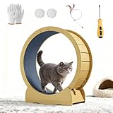 41 inch Large Cat Exercise Wheel, Treadmill Wheel for Indoor Cats, Natural Solid Wood Cat Wheel with Lock, Minimized Gapdesign and Detachable Carpeted Runway, Suitable for Most Cats