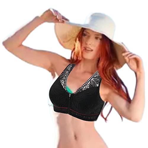 LINGJIONG Sujetador cerrado por la parte delantera, sujetador inalámbrico sin punta para mujeres de mediana edad | Comfort Large Size Lace Full Covered Wire-Free Bras Light Lift para el día a día Cover