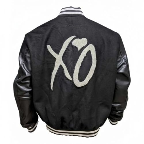 Mens Concert Rockstar XO Black Baseball Bomber Varsity Letterman Leather Jacket