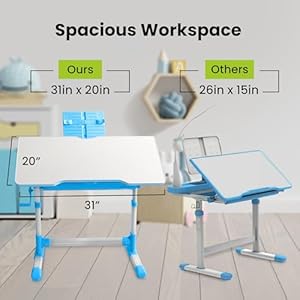 Gorilla Gadgets Kids Table and Chair Set, Height Adjustable Children's Study Desk - for Baby Bedroom, Game Rooms, Night Light Included (DSK-Kids-BLU) Gorilla Gadgets Kids Table and Chair Set Height Adjustable Childrens Study Desk for Baby Bedroom Game Rooms Night Light Included DSK Kids BLU