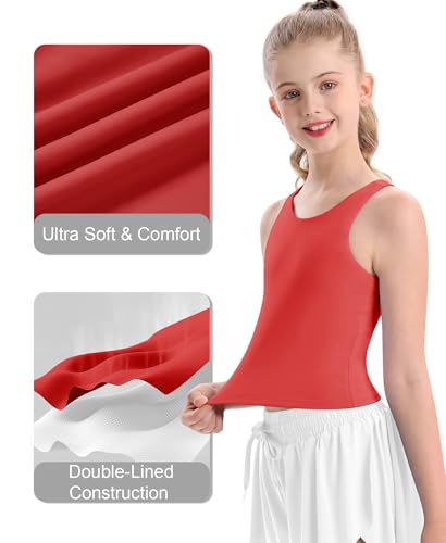 Image of DOCUMO Girls Tank Tops Double Lined Racerback Crop Tops for Kids Sleeveless Workout Tops for Dance, Yoga, Running, Sports
