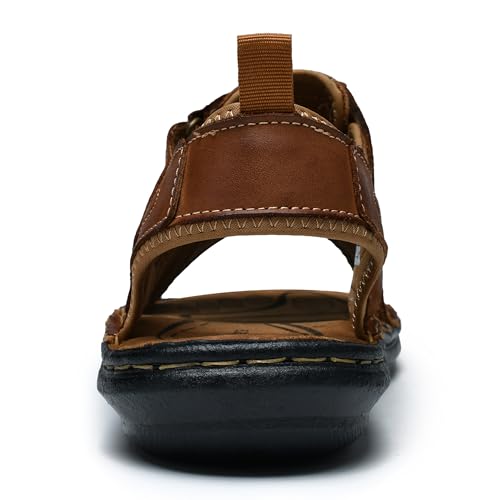 Image of ArcBrothers Men's Premium Leather Sandals - Classic Roman Style Open Toe Sandals - Cushioned Heel, Non-Slip & Sturdy Support