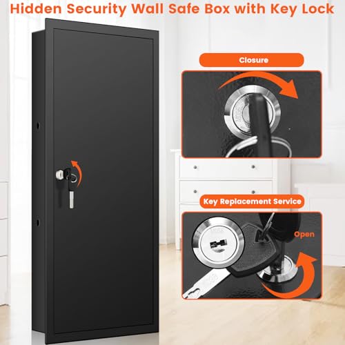 Image of 31.5 inch Tall Wall Safes Between the Studs with 2 Removable Shelf, Lockable Hidden Safe Box with 50 Hooks for Keys Jewellery, in Wall Safe for Money Medicines Valuables