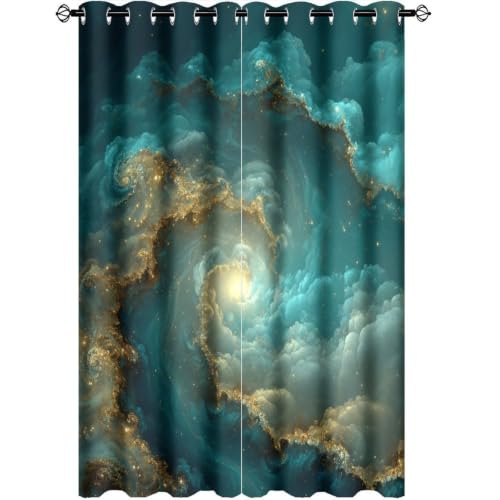 NAQSKQF Mystical Galaxy Stars Cloud Gold Blackout Curtains, Grommet Thermal