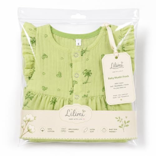 Image of Lilimi Toddler Baby Girl Cotton Muslin Dress, Breathable Flutter Sleeve Button-Front Cute Frocks