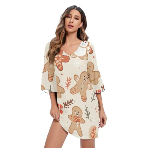 Robe de Noël décontractée beige anti-inconfort avec ses manches 3/4 amples