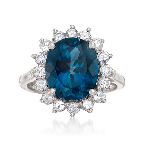 Ross-Simons 5.40 Carat London Blue Topaz and 1.10 ct. t.w. White Topaz Ring in Sterling Silver. Size 6