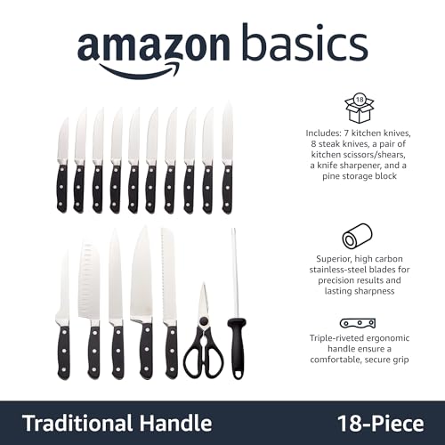 Amazon Basics Premium Knife Block Set, 18-Piece, Black