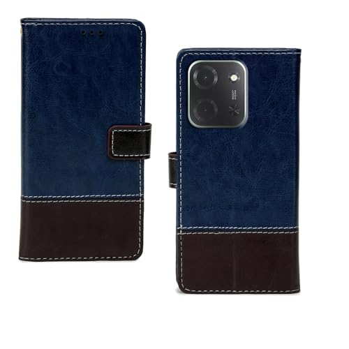Image of amazon basics Poco C85 5G Flip Cover | Card Pockets Wallet & Stand | Flip Cover for Poco C85 5G (Blue Coffee)
