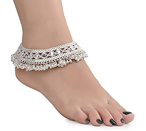 Indian Traditional Ethnic Classic White Metal Anklet Pair Silver Bracelet For Women Payal For Girls Kolusu For Girls Anklets For Women Stylish Payal For Women Stylish Oxidised Anklet For Women By Indian Collectible #TOP1