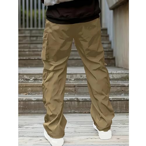 Cargo Pants for Men Baggy Drawstring Waist Joggers Pants Loose Fit Straight-Leg Lounge Trousers with Multi-Pockets3