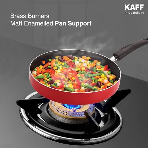Image of KAFF CTC 77 3B Gas Stove /Cooktop 4 Burners with Auto Electric Ignition 77 CM, High Efficiency Brass Burners, Black Tempered Glass, Enamelled Pan Support (Black)
