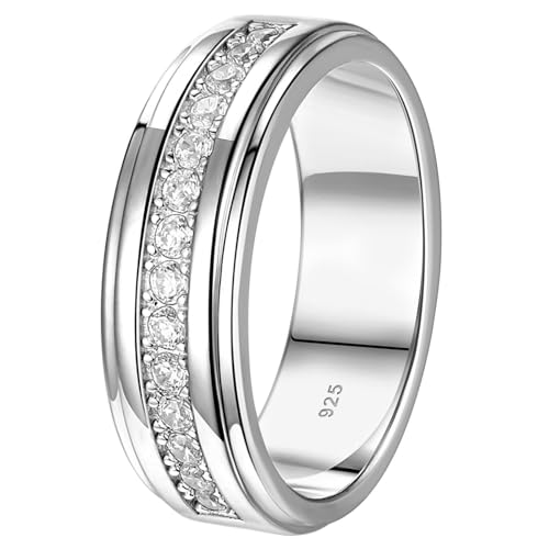 Mens Moissanite Wedding Band 925 Sterling Silver White Gold Plated with 14 Round Cut Lab Created Stones D Color VVS1 Clarity Promise Ring for Him Size 7-14