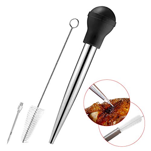 Fuxiang Turquie Poires à Sauce Seringue Seringue à Marinade Injecteur Acier Inoxydable Dinde Baster Aiguille Poignée en Acier Inoxydable Noir