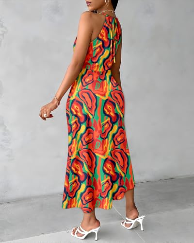 Image of CHICME Womens Halter Floral Print Bodycon Midi Dress