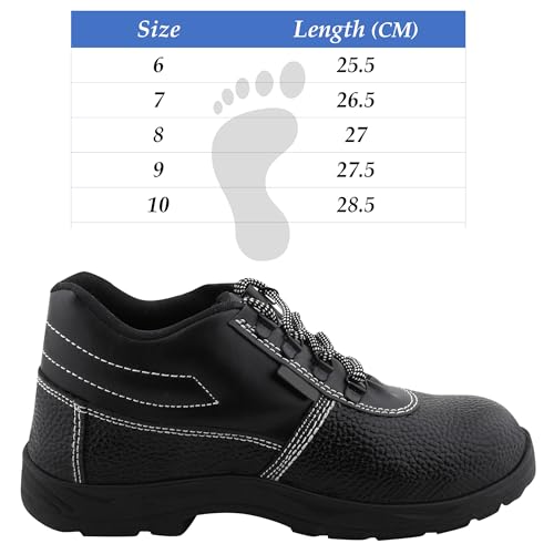 Image of ELECANT Lace-up Steel Toe, PVC Sole and Rexine Upper Black Safety Shoes for Construction, Factory and Industrial Work||Safety Shoes for Men