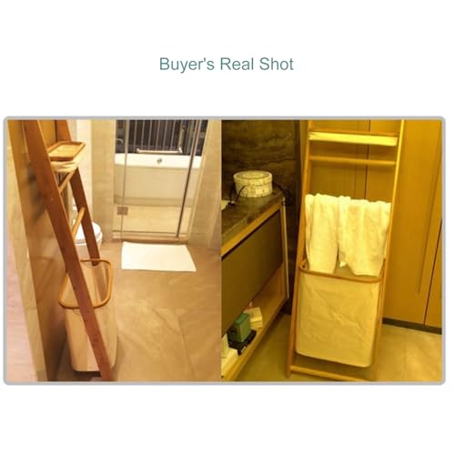 Wooden Storage Basket with Removable Dirty Laundry Basket, Towel Rack with Hamper, Wall Leaning Decorative Ladder Shelf - Image 6