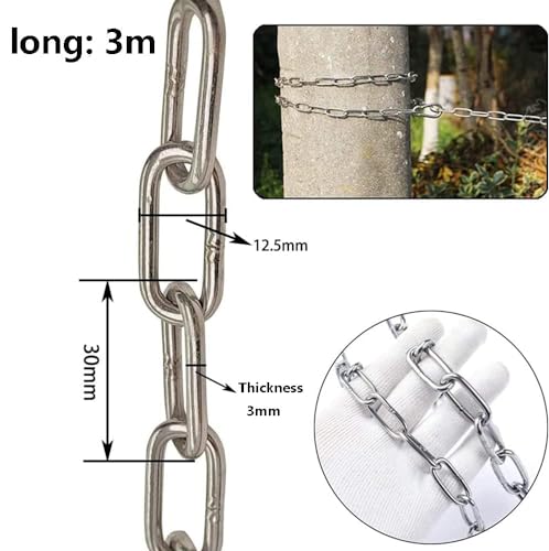 SUS304 Stainless Steel Chain Metal Link Small Light Duty Utility for Home Outdoor Camping Hanging Pet Chain Prevention Theft,Garden Heavy Duty Chains,Thickness 0.12 inches (3mm)- Length 9.8ft (3m) - Image 2