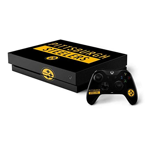 Skinit Decal Gaming Skin Compatible with Xbox One X Bundle - Officially Licensed NFL Pittsburgh Steelers Black Performance Series Design