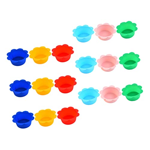 DINHEAROM 18 piezas Moldes de Silicona para Magdalenas Antideslizantes Reutilizables y Resistentes al Calor con Diseño Floral para Repostería Hogar y Cafeterías