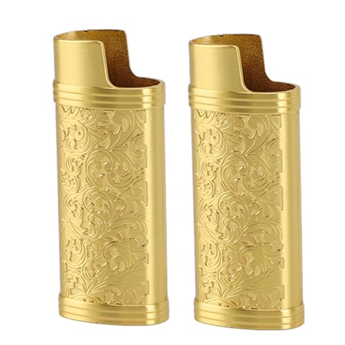 Caso Más Ligero de Aleación de Zinc, Bóveda de Encendedor Portátil Intacta Al Pase Protector Reutilizable Más Ligero: Posibilidad 2 Piezas de Patrón Retro para Diariamente Diariamente (Gold)