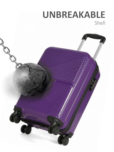 Image of Teakwood Small Size 8 Wheels Trolley Bag, Hard Cabin with Zipper Closure, Adjustable Push Button & Cross Side Strap, Number Lock System 360 Degree (Small, Purple)