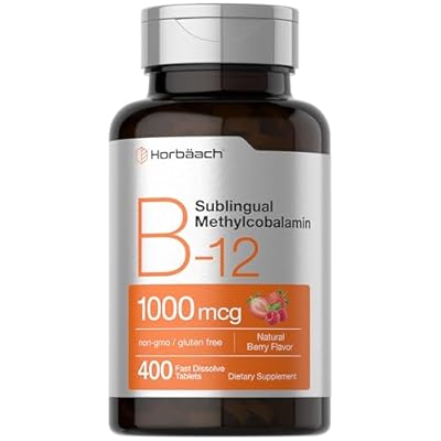 Horbaach Vitamin B12 1000 mcg Sublingual | 400 Fast Dissolve Tablets | Methylcobalamin Supplement for Women and Men | Berry Flavor | Vegan, Non-GMO, and Gluten Free