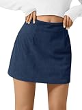 Wenrine Womens Corduroy Mini Skirt High Waisted Basic Casual A-line Short Skirts Navy