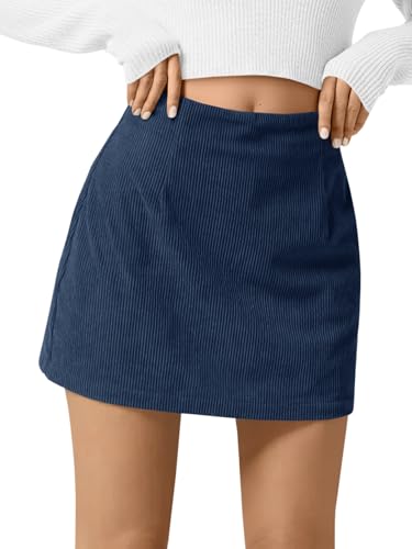 Wenrine Womens Corduroy Mini Skirt High Waisted Basic Casual A-line Short Pencil Skirts