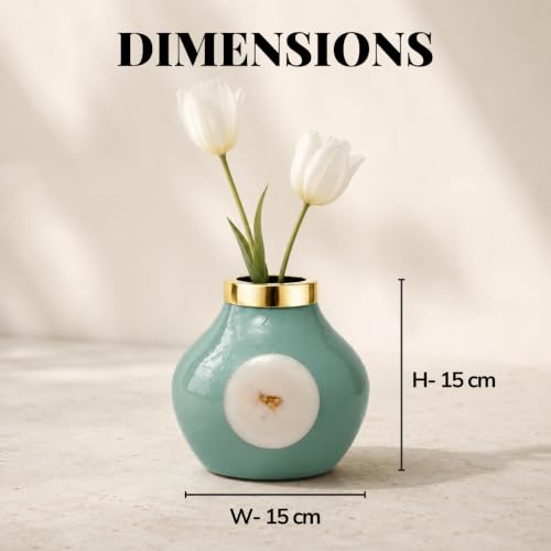 Image of Urban Born Decorative Vase Flower for Living Room & Dining Table | Ceramic Decorative Vases for Home Decor | Stylish Home Decor Vases | Aqua (15 X 15 X 15 CM)