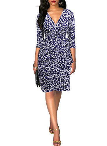 Image of Berydress Women's 3 /4 Sleeve V Neck Casual Party Work Faux Black Wrap Dress