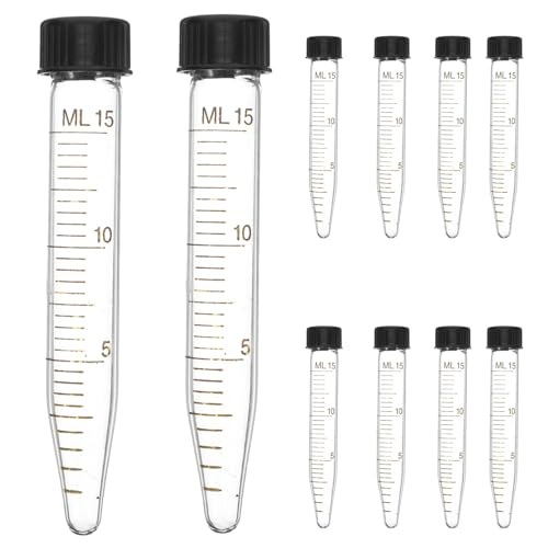 Healeved 10Pcs 15Ml Glass Conical Centrifuge Tubes with Screw Caps, Graduated Test Tubes for Laboratory Sample Storage and Liquid Centrifugation