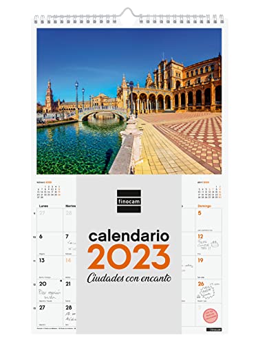 Finocam, Calendario 2023 Imágenes de Pared Espiral para Escribir Enero 2023, Diciembre 2023 (12 meses) Ciudades Español, Pared Espiral, mediano