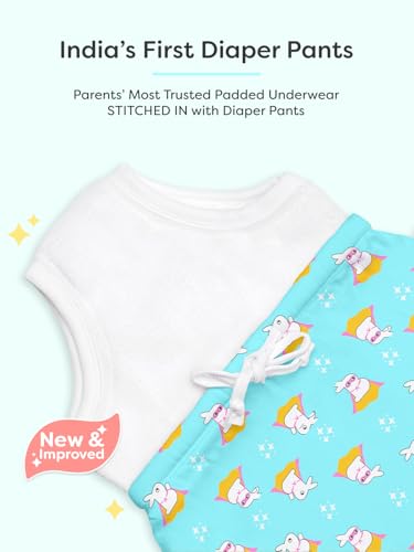 Image of superbottoms Diaper Pants | Cotton Baby Cotton Pants with Attached Padded Underwear | Ideal for Diaper-Free Time, Outings & Potty Training | Unisex | Soft Fit