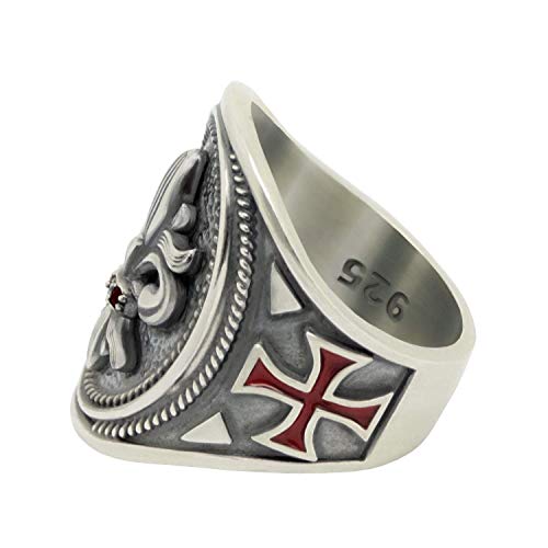 Knights Templar Maltese Cross Fleur De Lis Sterling Silver 925 Mens Ring #TOP7