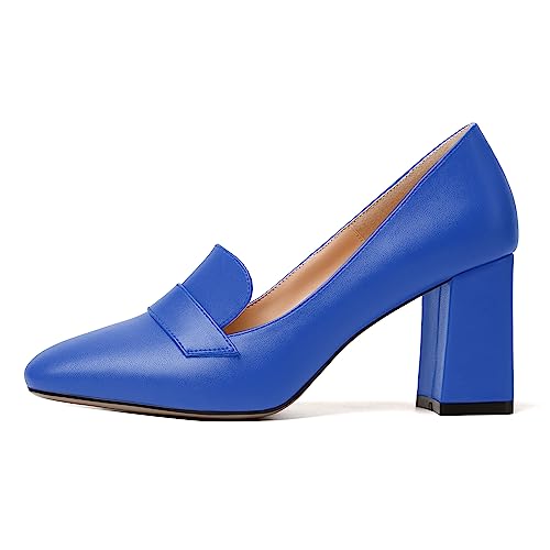 Image of MODENCOCO Womens Sexy Formal Matte Slip On Square Toe Work Block High Heel Loafers Shoes 3.5 Inch