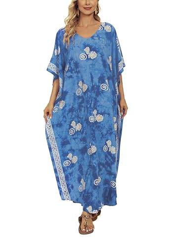 Beautybatik Women Hand Blocked Batik Rayon Caftan Kaftan Loungewear Maxi Plus Size Long Dress XL to 4X