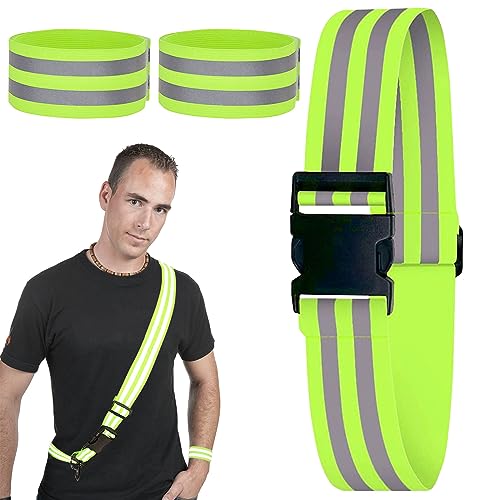 Conjunto de Cinturón Reflectante, Pulseras Reflejas + Cinturones Reflejos, Bandas Reflectantes de Seguridad con Velcro para Jogging, Adecuado Cinta Reflectora para Niños y Adultos