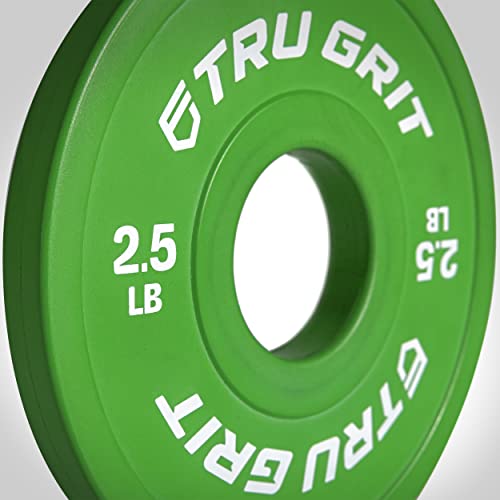 Tru Grit Fitness Competition Bumper Plates - Designed With High-Density Rubber, Solid Steel Center Plates, And Increased Rubber Lip Surface - Sold In Pairs - Green #TOP1