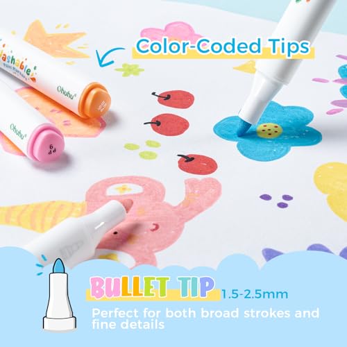 Image of Ohuhu Acrylic Markers Set 24 Colors, Ultra-Washable Markers for Kids Bullet Tip Paint Pens for Rock Painting Easter Eggs Wood Glass Ceramic Canvas School Classroom