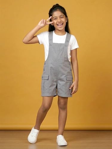 Image of KiddoPanti Unisex Denim Cargo Dungaree Shorts | 69.1% Cotton 29% Spun Poly 1.9% Spandex | Above Knee Length | Soft Breathable Summer Dungaree