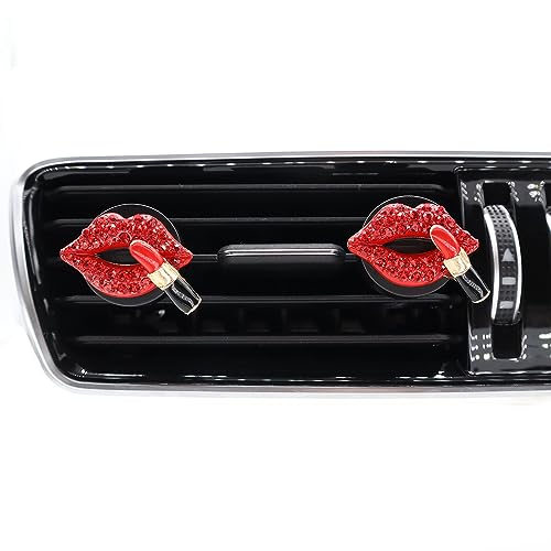 Image of ORIESSE 4pcs Red Car Vent Clips Air Freshener Dazzling Lips Lipstick Girly Car Decor Accessories for Women Bling Car Interior Decorations Refillable Diffuser