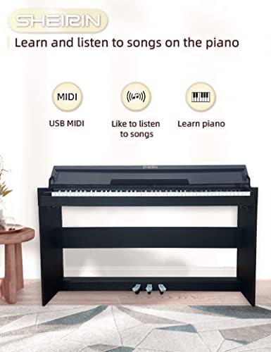 SHEIRIN digital piano 88 key weighted stand cover hammer action electric keyboard pedal full size home professional musical beginners adults instrument self playing MIDI SR-CH80(black) - Thumbnail 4