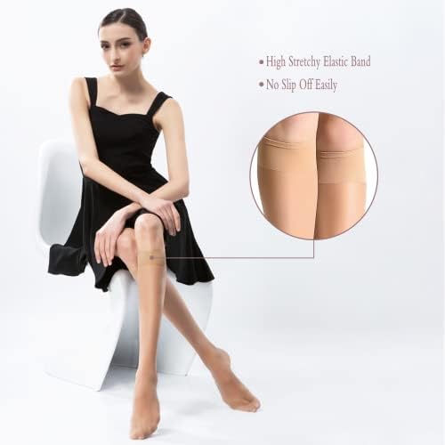 Yilanmy 12 Pairs Knee High Stockings Black Nude Sheer Pop Socks Soft 15 DEN Nylon Socks for Women