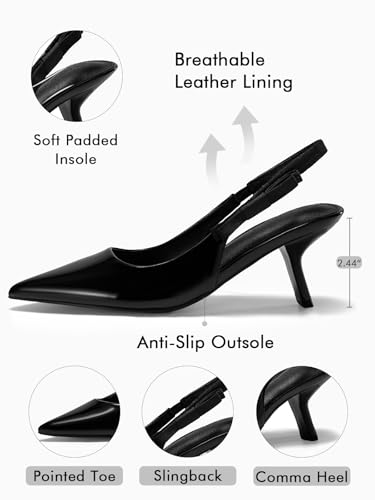Coutgo Womens Slingback Kitten Heels Closed Pointed Toe Bowknot Patent Leather Slip on Work Pumps Dress Shoes4