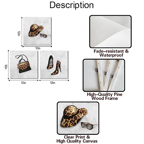 Feifanmei Fashion Canvas Wall Art Makeup High Heels Shoes Hat Handbag Pictures Canvas Wall Decor Modern Artwork Paints For Women Walls 12“X12”X3 #TOP5